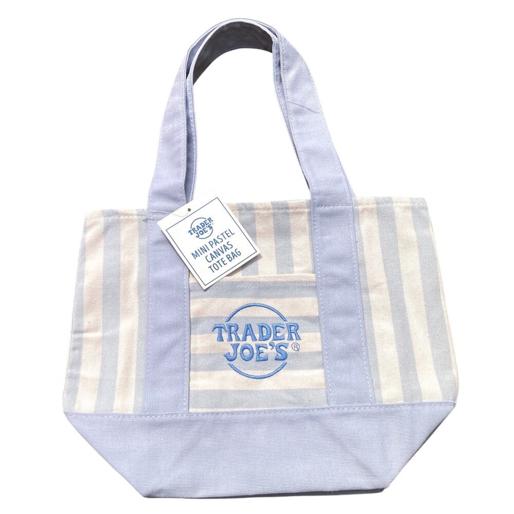 Trader Joe's Mini Canvas Tote Limited Edition Summer 2026 Blue/Cream NWT